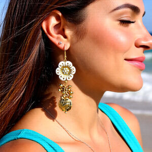 Handmade Czech Glass Flower with vintage earrings